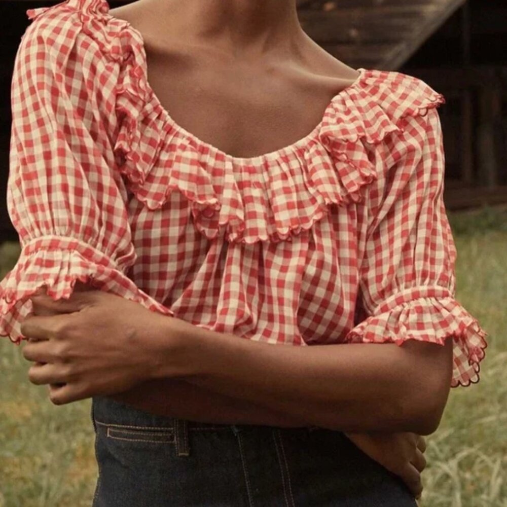 DOEN Samara Top | S | Red Gingham Heather Taylor Collaboration